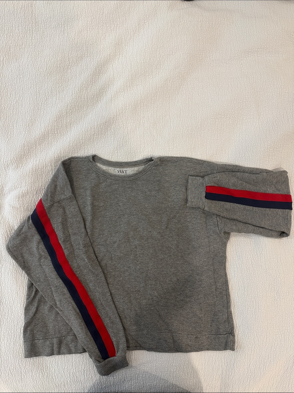Velvet Sweatshirt with Red & Navy Stripe